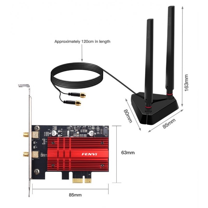 Двухдиапазонный PCI-E Wi-Fi 6 3000Mbps + BT5.2 (Intel AX200) адаптер 2.4G/5Ghz с выносной антенной + Bluetooth 5.2 (PCE-AX200-3000Pro)
