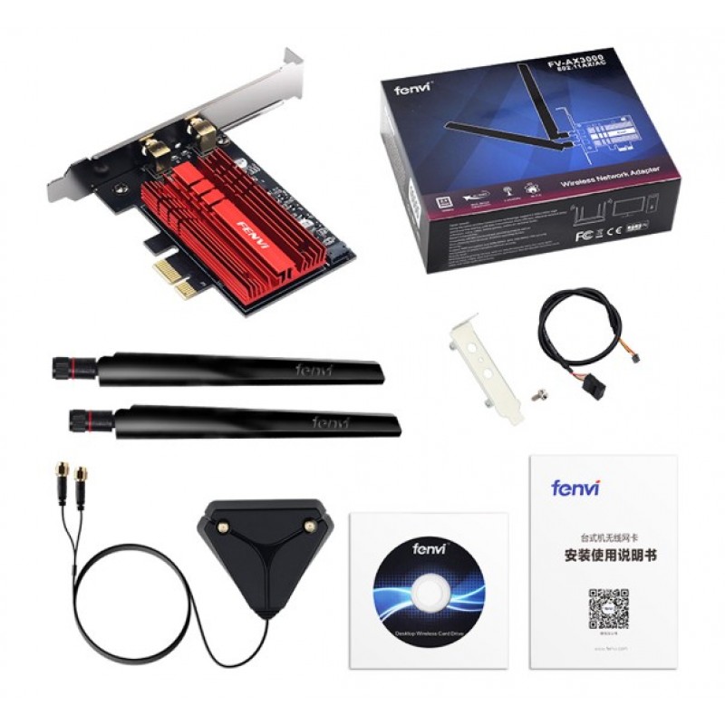 Двухдиапазонный PCI-E Wi-Fi 6 3000Mbps + BT5.2 (Intel AX200) адаптер 2.4G/5Ghz с выносной антенной + Bluetooth 5.2 (PCE-AX200-3000Pro)
