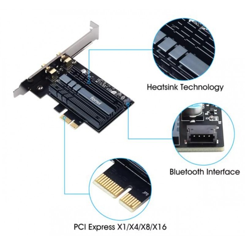 Двухдиапазонный PCI-E Wi-Fi 6 3000Mbps + BT5.2 (Intel AX200) адаптер 2.4G/5Ghz + Bluetooth 5.2 (PCE-AX200-3000-B)