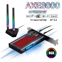 Трехдиапазонный PCI-E Wi-Fi 6E 5374Mbps + BT5.3 Gaming (Intel AX210) адаптер 2.4G/5G/6Ghz с выносной антенной + Bluetooth 5.3 (FV-AXE3000-G)