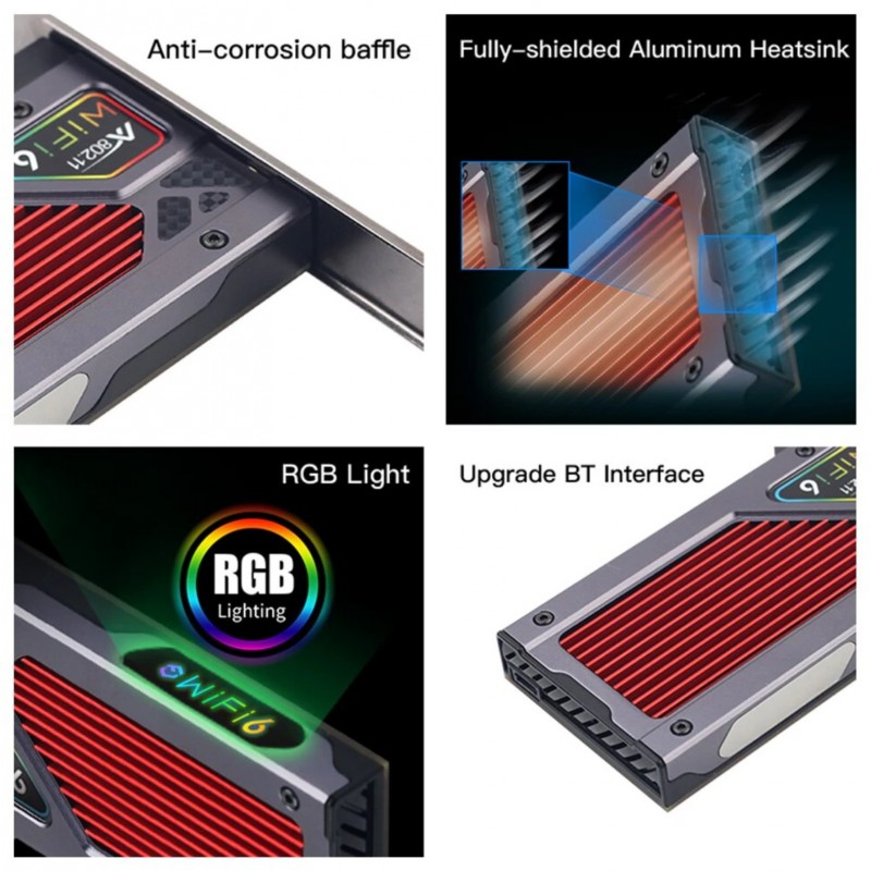 Трехдиапазонный PCI-E Wi-Fi 6E 5374Mbps + BT5.3 Gaming (Intel AX210) адаптер 2.4G/5G/6Ghz с выносной антенной + Bluetooth 5.3 (FV-AXE3000-G)