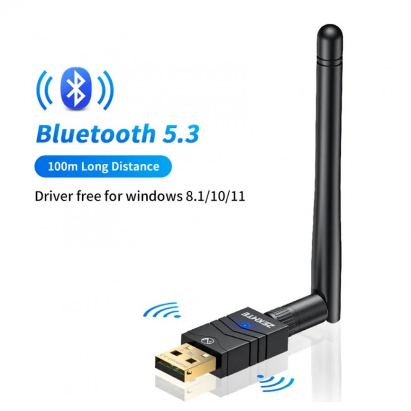 Дальнобойный беспроводной USB Bluetooth 5.3 Адаптер Zexmte с антенной (USB-BT-5.3-100m-zmt)