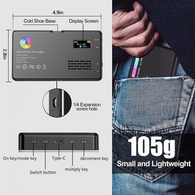 Светодиодный свет для видеосъемки BTFOOR W140 LED RGB 3300mAh 2500-9000K Black (LED-RGB-DSLR-v2)