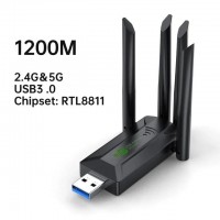 Двухдиапазонный USB 3.0 Wi-Fi 5 (AC) 1200Mbps адаптер 2.4/5GHz з 4 антенами (U3-AC1200-4A)