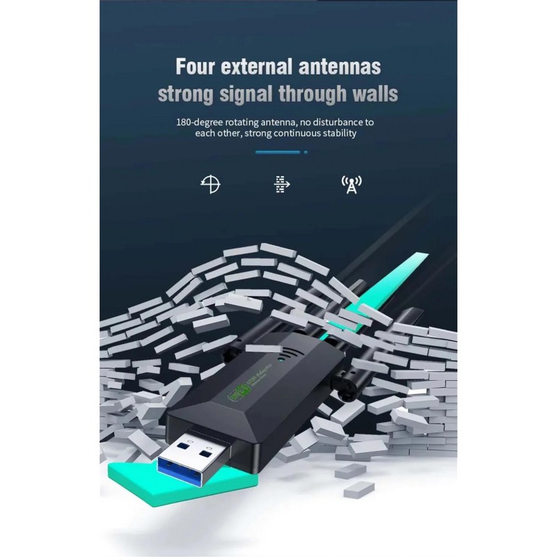 Двухдиапазонный USB 3.0 Wi-Fi 5 (AC) 1200Mbps адаптер 2.4/5GHz з 4 антенами (U3-AC1200-4A)