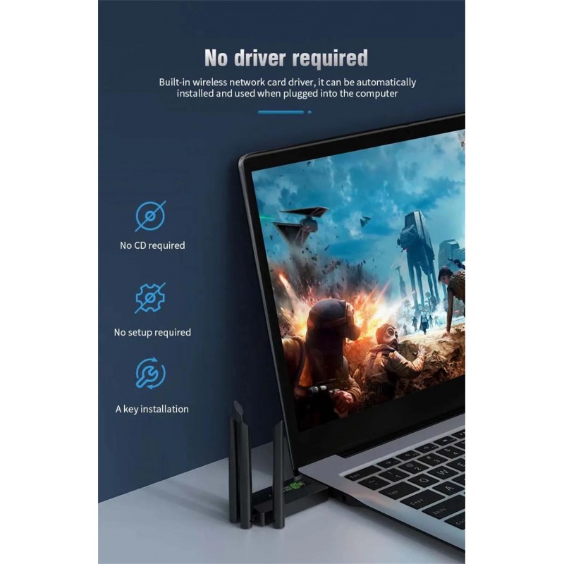 Двухдиапазонный USB 3.0 Wi-Fi 5 (AC) 1200Mbps адаптер 2.4/5GHz з 4 антенами (U3-AC1200-4A)