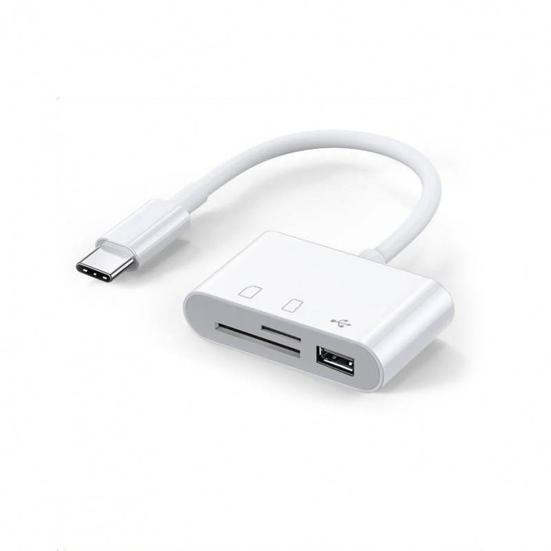 Переходник для Type-C на USB и SD/TF Card Reader адаптер для USB-C на флешку и SD TF картридер кабель (Type-C-TF-SD-USBw)
