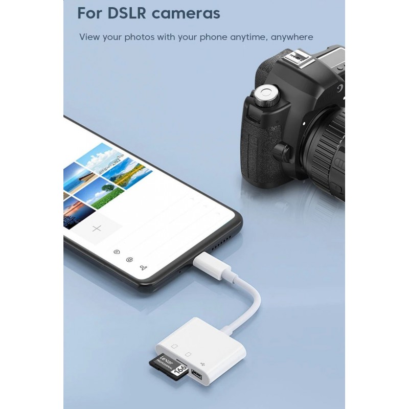 Переходник для Type-C на USB и SD/TF Card Reader адаптер для USB-C на флешку и SD TF картридер кабель (Type-C-TF-SD-USBw)