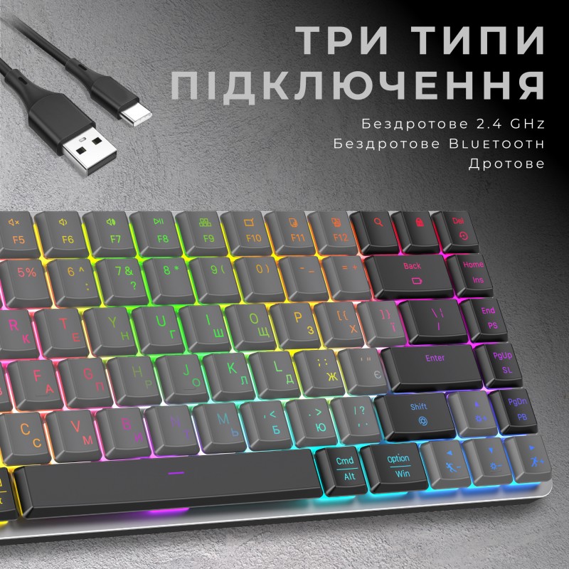 Бездротова механічна клавіатура GamePro MK230R Red Switch Low Profile Wireless/Bluetooth/USB Dark Gr