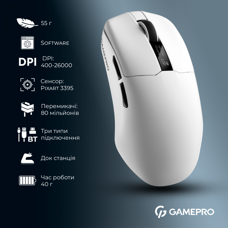 Бездротова ігрова миша GamePro Asgard Thor (GM023W) 1К  зарядна станція\ресивер