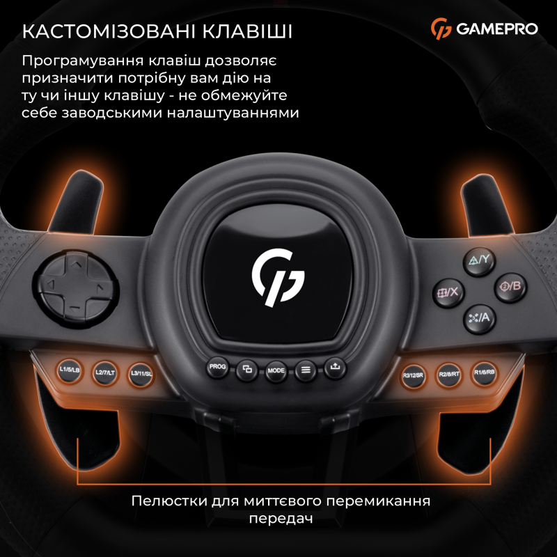 Ігрове кермо GamePro RW038PM з педалями та коробкою передач PC/XBOX360/XBOXONE/SWITCH/PS3/PS4