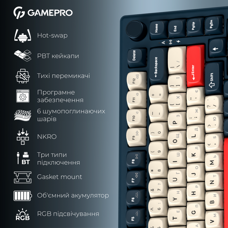 Бездротова механічна клавіатура GamePro Asgard Yord (MK266BL)