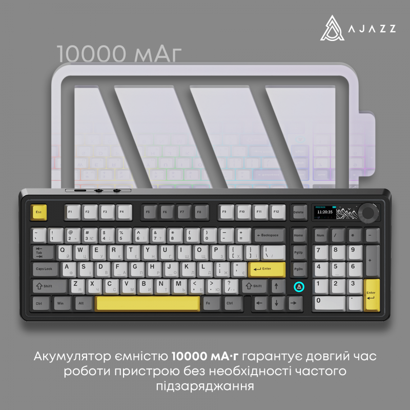 Бездротова механічна клавіатура Ajazz AK980 V2 Gift Switch V2 Black Grey Yellow (AK980-V2-G-BGY)