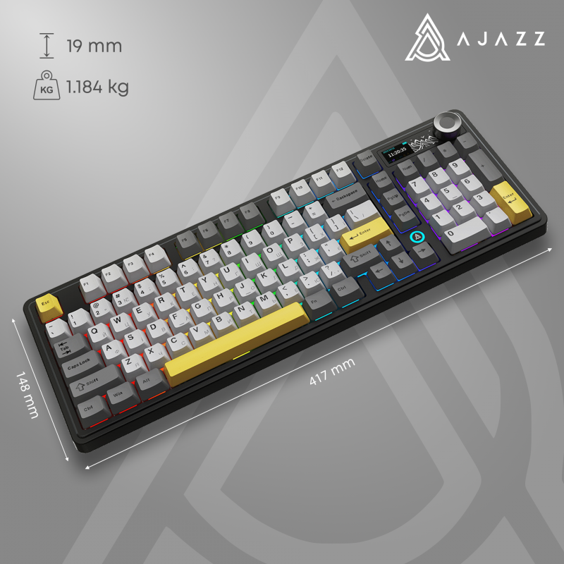 Бездротова механічна клавіатура Ajazz AK980 V2 Gift Switch V2 Black Grey Yellow (AK980-V2-G-BGY)