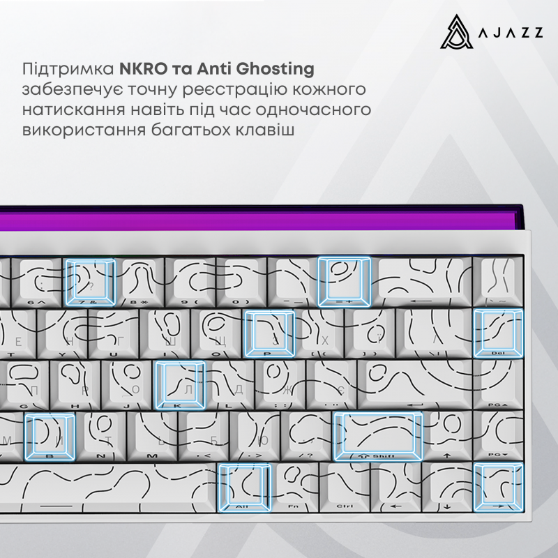 Дротова механічна клавіатура Ajazz NK68 Red switches Side Contour White (NK68-R-S-W)