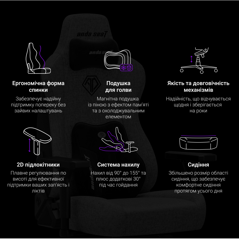 Крісло ігрове Anda Seat Novis Plus Fabric Black Size XL