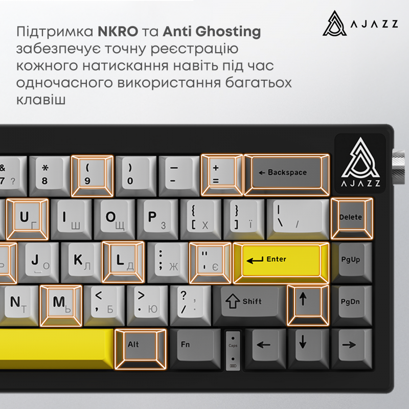 Дротова механічна клавіатура Ajazz AK650 Moon Yellow switches Gray White Yellow (AK650-MY-GWY)