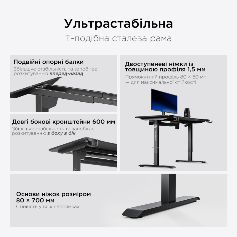 Стіл з електрорегулюванням висоти Anda Seat Xtreme Pro 1600x800 Black