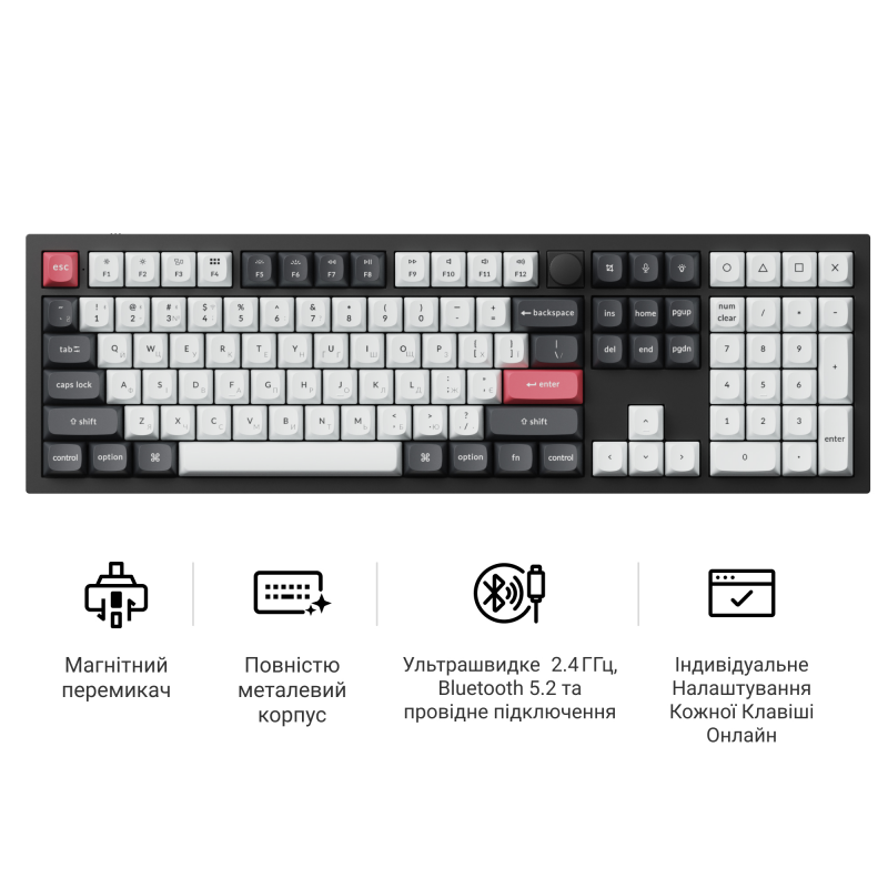Клавіатура бездротова Keychron Q6 HE Magnetic Switch Black RGB (Q6H-M1-UA)