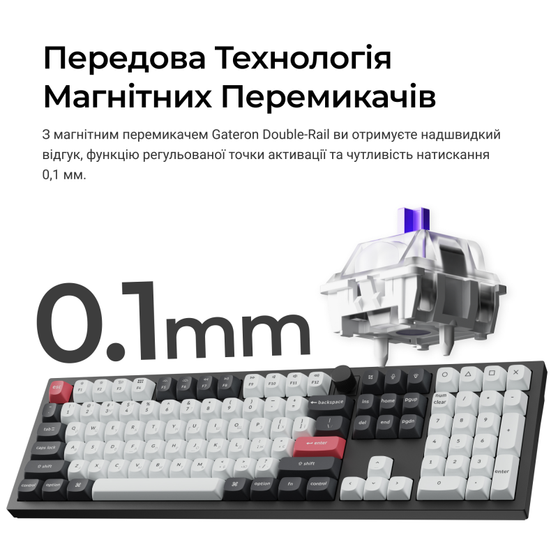Клавіатура бездротова Keychron Q6 HE Magnetic Switch Black RGB (Q6H-M1-UA)