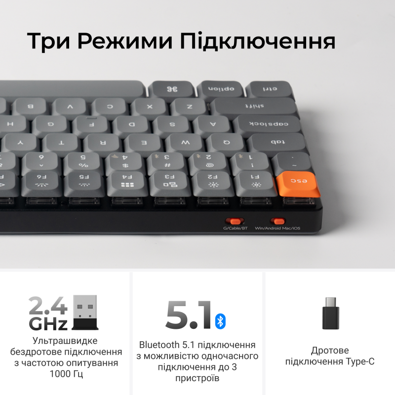 Клавіатура бездротова Keychron K3 Max Gateron Brown Switch Black RGB (K3M-H3-UA)