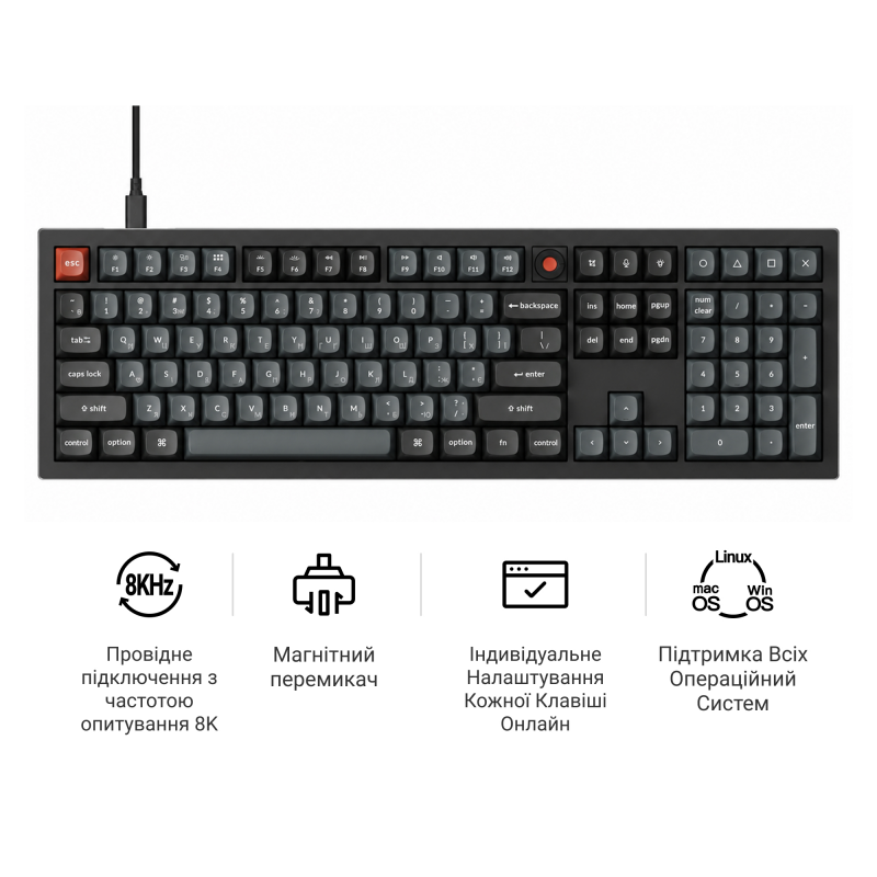 Клавіатура дротова Keychron V6 8K Keychron Super Red Switch Black RGB (V6W-D1-UA)