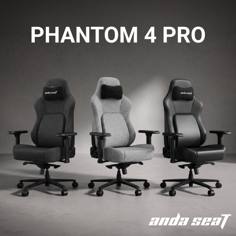 Крісло геймерське ігрове Anda Seat Phantom 4 Pro L до 100 кг Black Fabric  (AD18YSDC-72-B-F-B02)