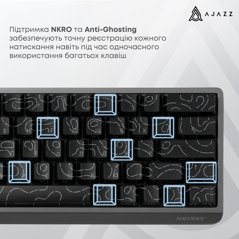 Дротова механічна клавіатура Ajazz NK68 V2 Red Switch (NK68-V2-R-S-B)