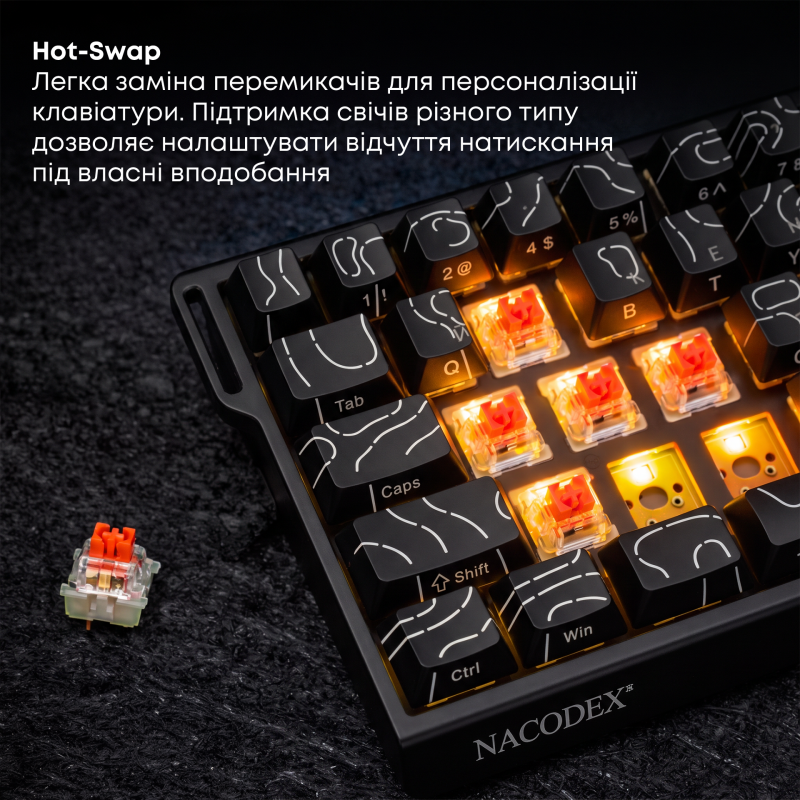 Дротова механічна клавіатура Ajazz NK68 V2 Red Switch (NK68-V2-R-S-B)