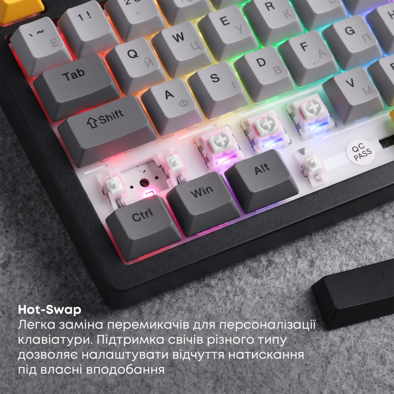 Бездротова механічна клавіатура Ajazz AK820 V2 Coconut Flake Switch (AK820-V2-CF-BGY)