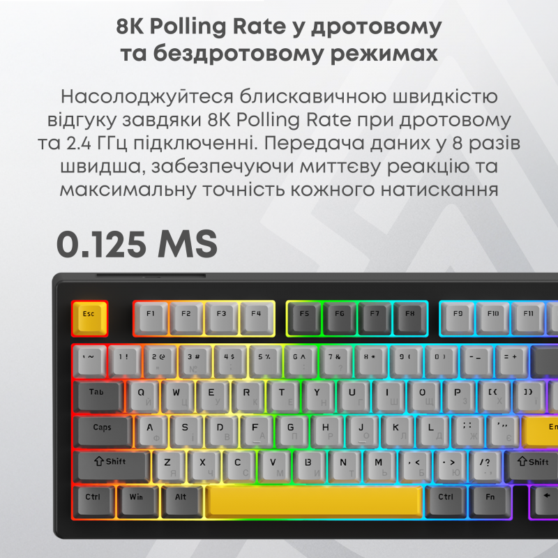 Бездротова механічна клавіатура Ajazz AK820 V2 Coconut Flake Switch (AK820-V2-CF-BGY)