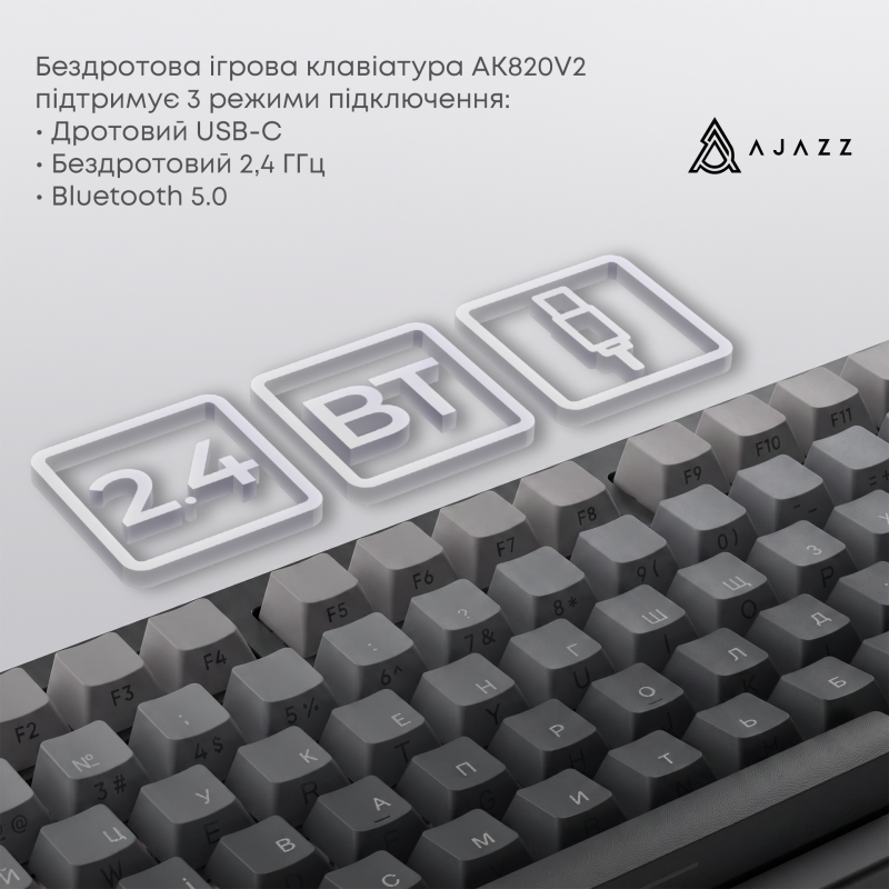 Бездротова механічна клавіатура Ajazz AK820 V2 White Peach Switch (AK820-V2-WP-S-BG)