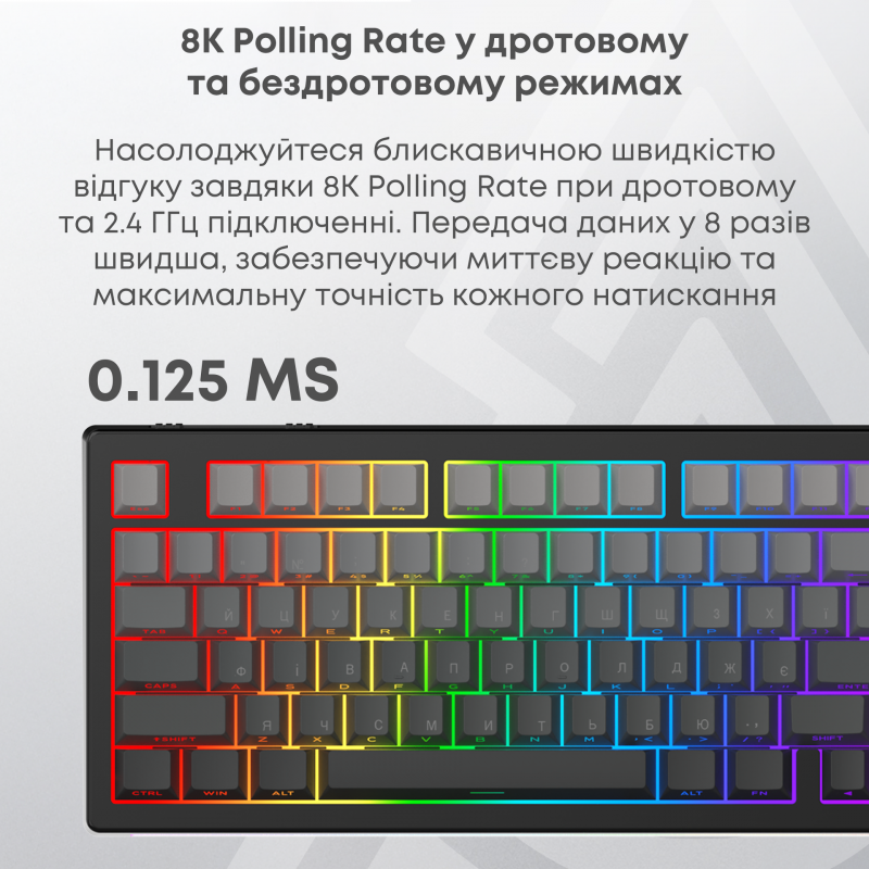 Бездротова механічна клавіатура Ajazz AK820 V2 White Peach Switch (AK820-V2-WP-BGY)