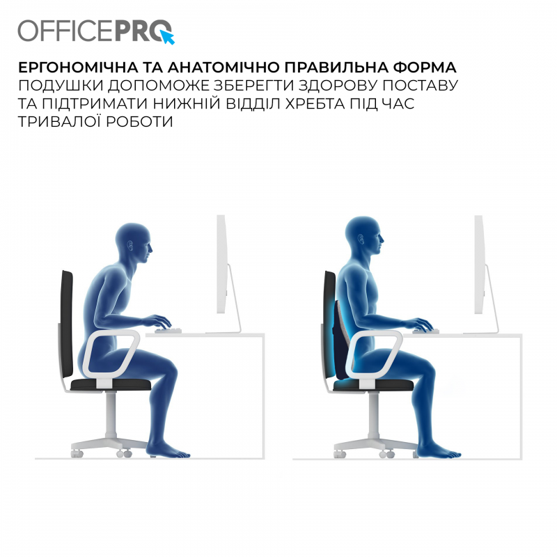 Ергономічна подушка для попереку OfficePro LP570G Gray
