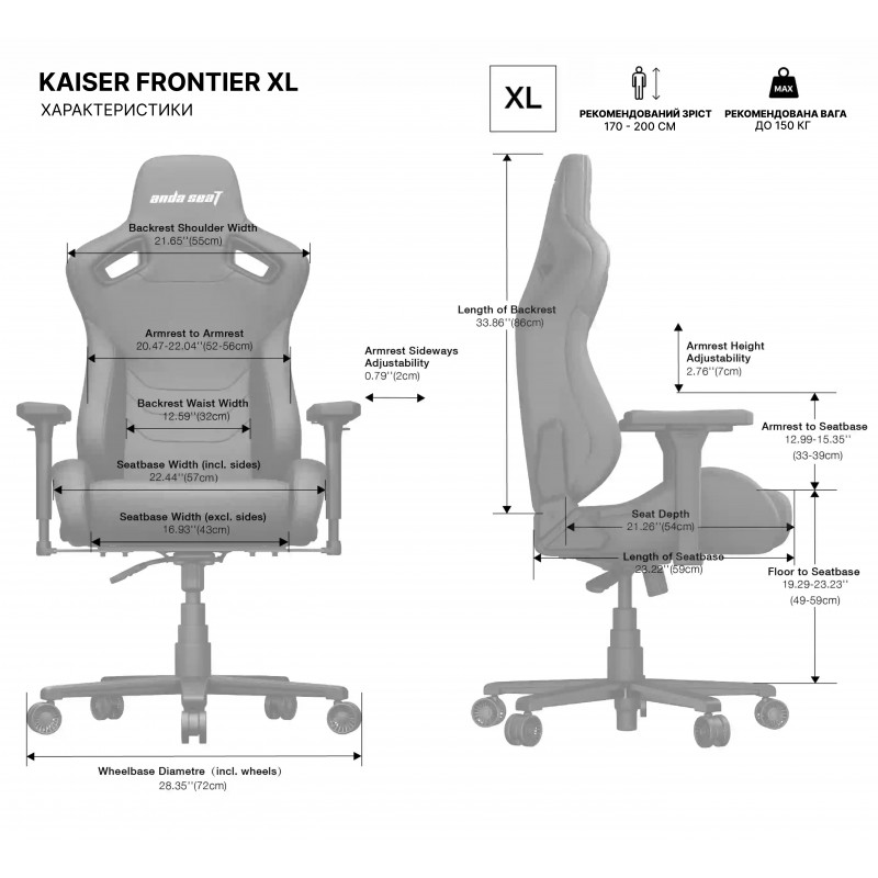 Крісло ігрове Anda Seat Kaiser Frontier Fabric Black Size XL
