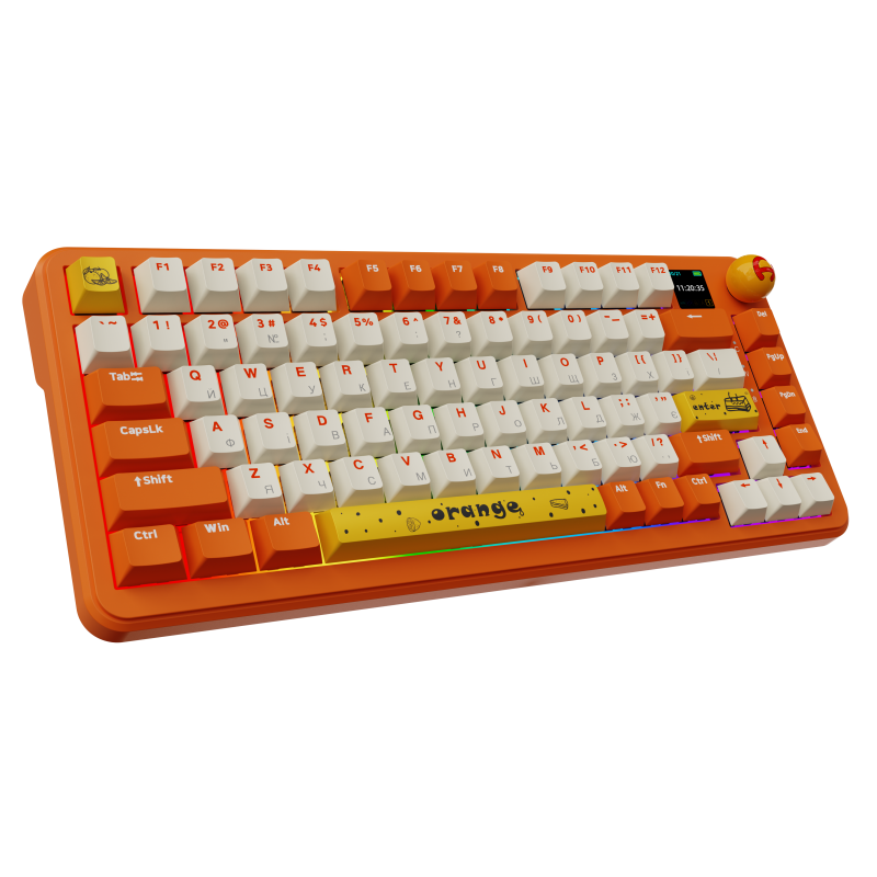 Бездротова механічна клавіатура Ajazz  AK820 MAX  Avocado Switch Orange-White Theme-RGB--With Screen