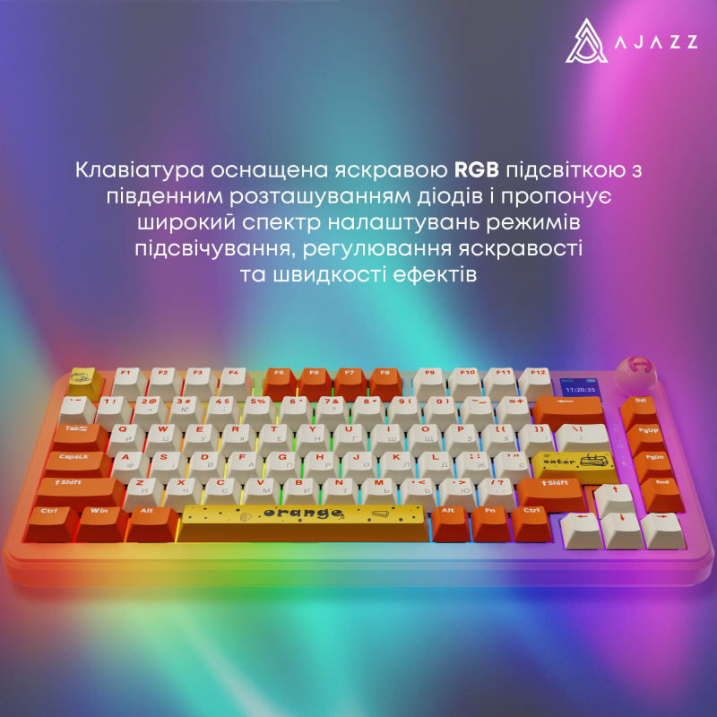 Бездротова механічна клавіатура Ajazz  AK820 MAX  Avocado Switch Orange-White Theme-RGB--With Screen
