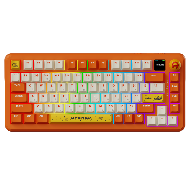 Бездротова механічна клавіатура Ajazz  AK820 MAX  Avocado Switch Orange-White Theme-RGB--With Screen