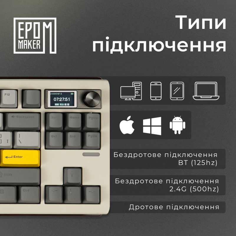 Клавіатура механічна бездротова EPOMAKER Shadow-S Mulan White (SHS-W-M)