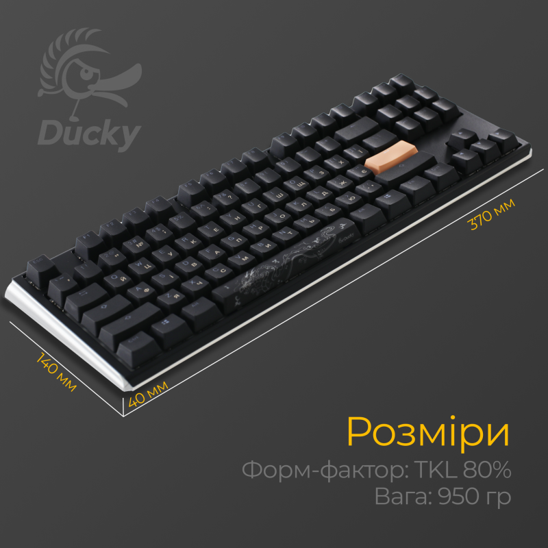 Механічна клавіатура Ducky One 3 TKL Cherry MX Speed silver RGB Black UA