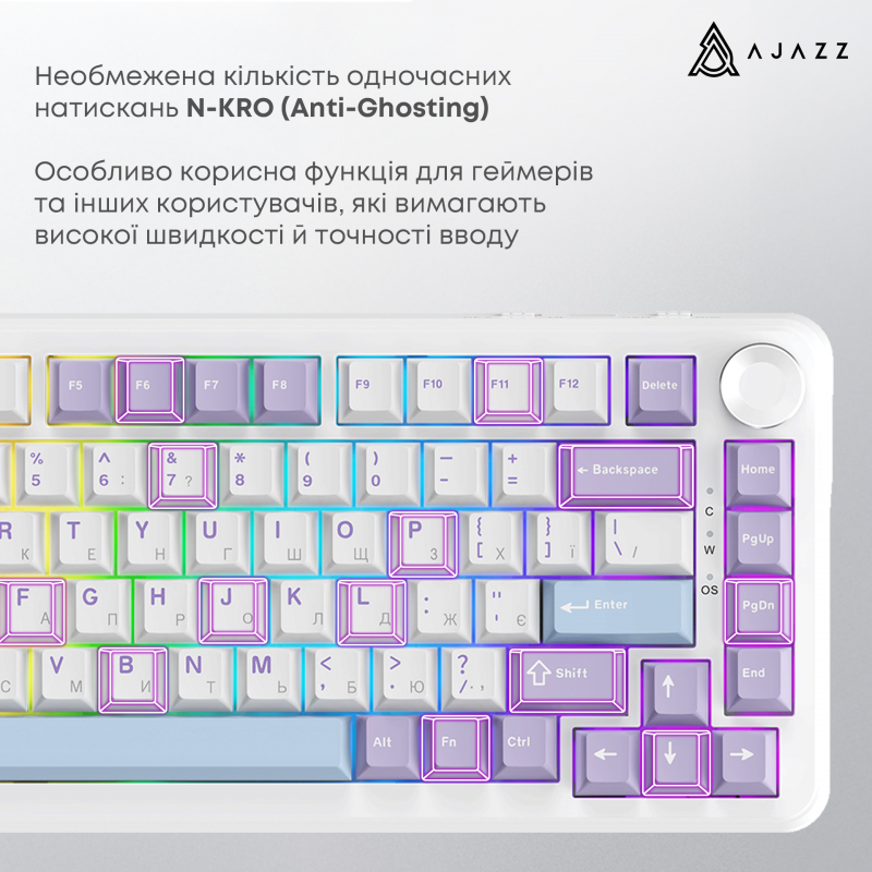 Ігрова механічна клавіатура Ajazz AK820 MAX Magnetic switches-Purple-White-Blue-RGB