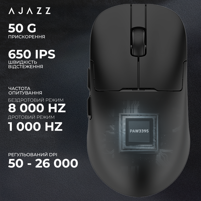 Ігрова бездротова миша Ajazz  AJ159PRO -3 Mod-Black-3395-8K Charging Dock