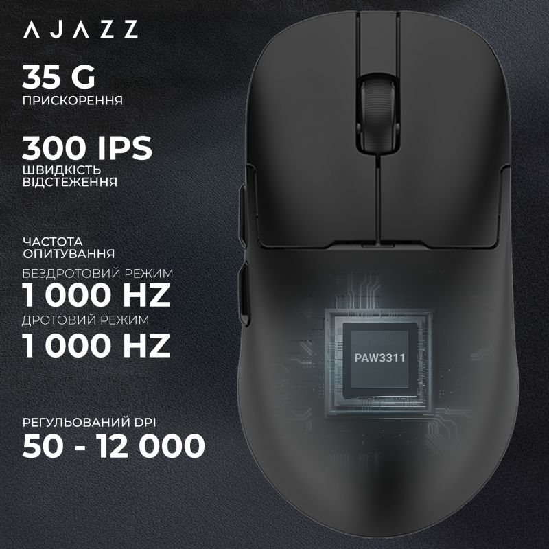 Ігрова бездротова миша Ajazz  AJ159P MC -3 Mod-Black-3311 Charging Dock
