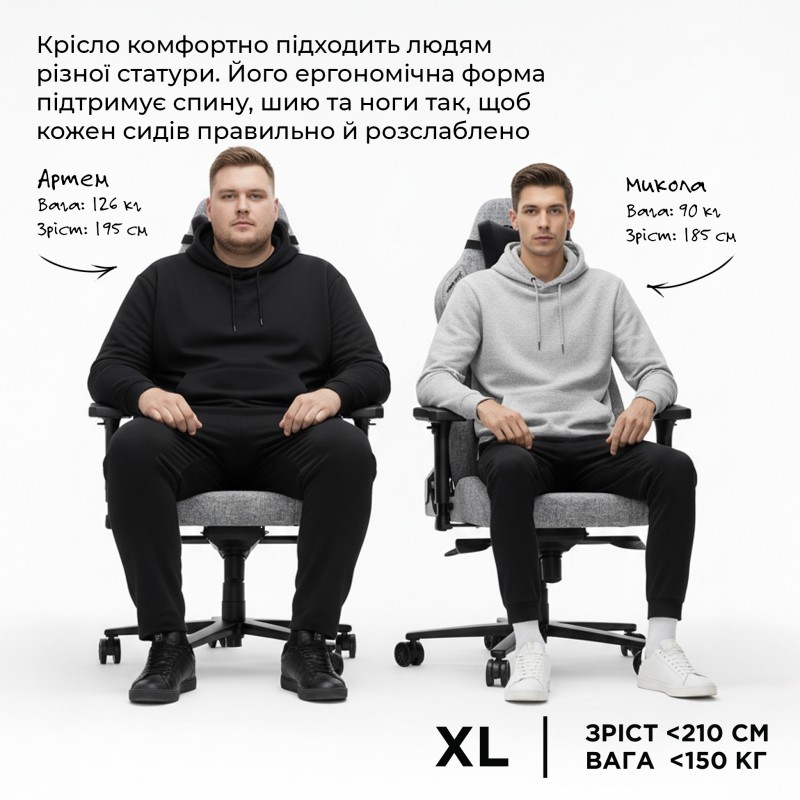 Крісло ігрове Anda Seat Phantom 3 XL Fabric Black Size XL