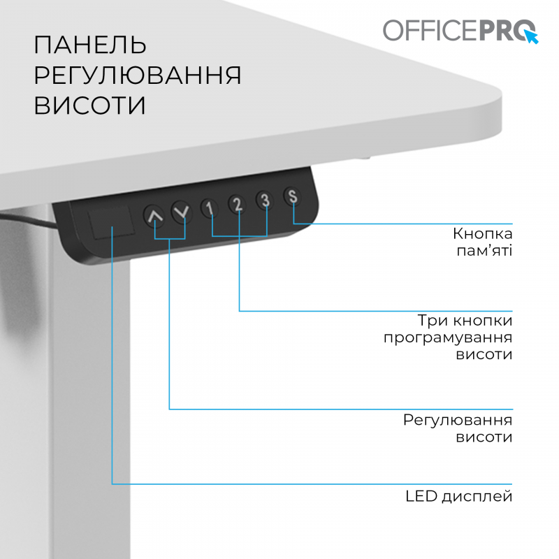 Комп’ютерний стіл з електрорегулюванням висоти OfficePro ODE1470W