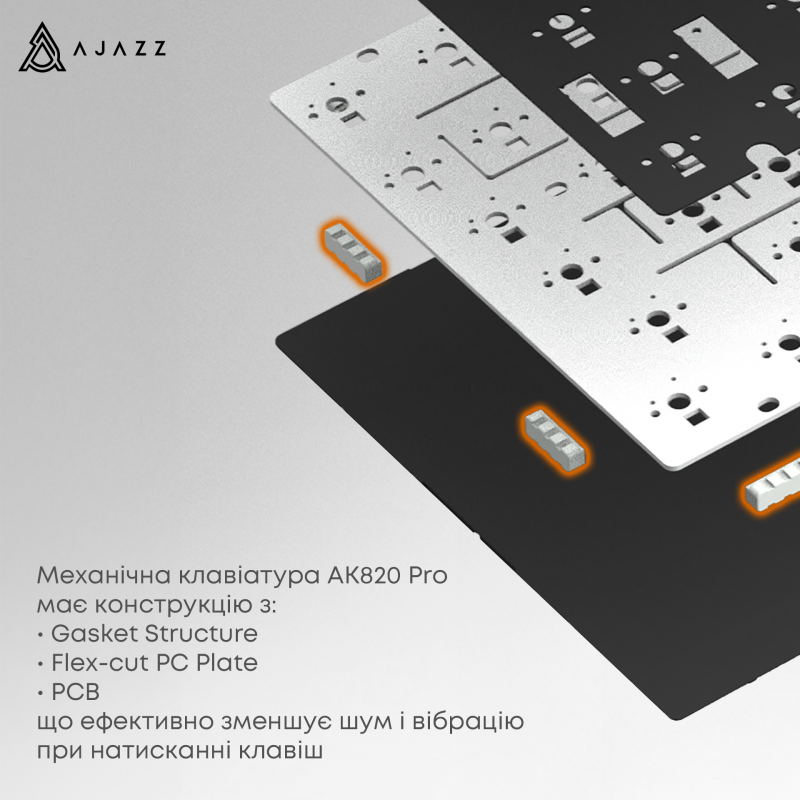Бездротова механічна клавіатура Ajazz  AK820 PRO 75% Gift Switch Black RGB  (AK820PRO-G-BGY)