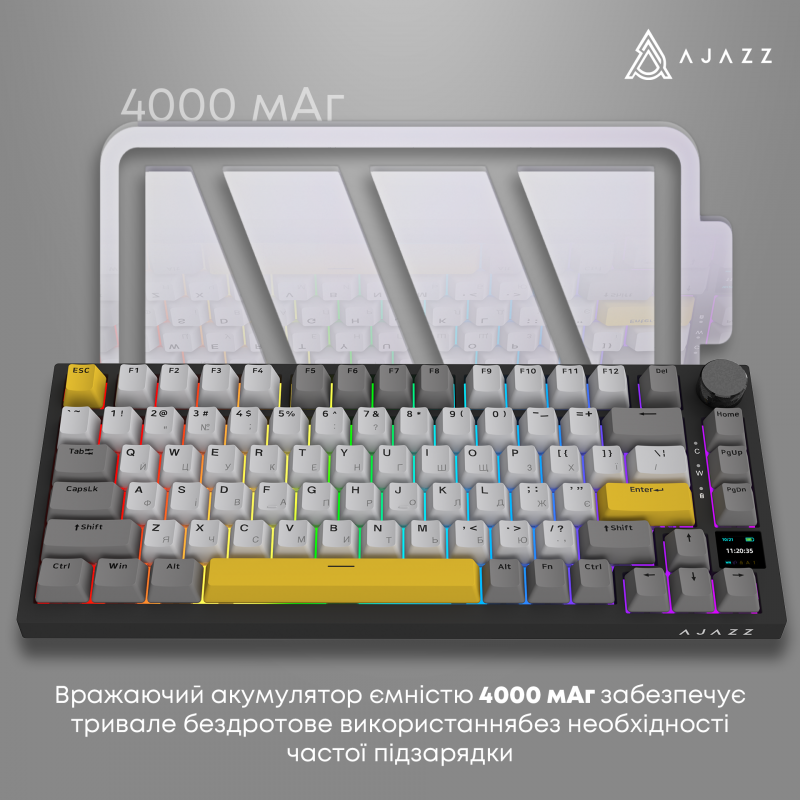 Бездротова механічна клавіатура Ajazz  AK820 PRO 75% Gift Switch Black RGB  (AK820PRO-G-BGY)