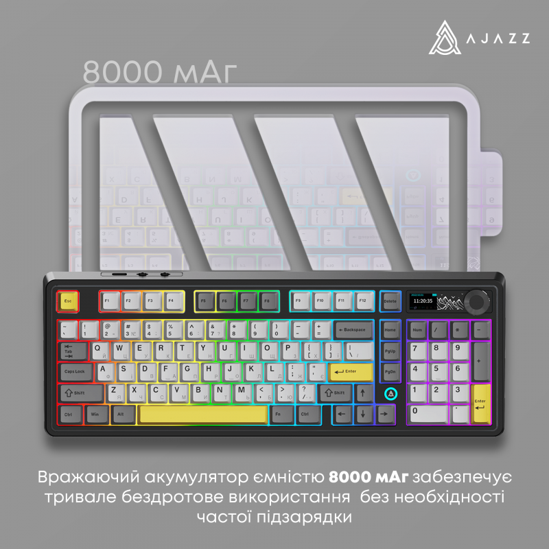 Бездротова механічна клавіатура Ajazz AK980 Clear Sky Switch Black-Gray-Yellow (AK980-CS-BGY)